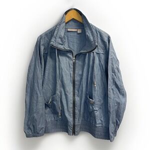 ALLYSON WHITMORE Women's‎ Size L Denim Chambray Bomber Jacket Mockneck Full Zip